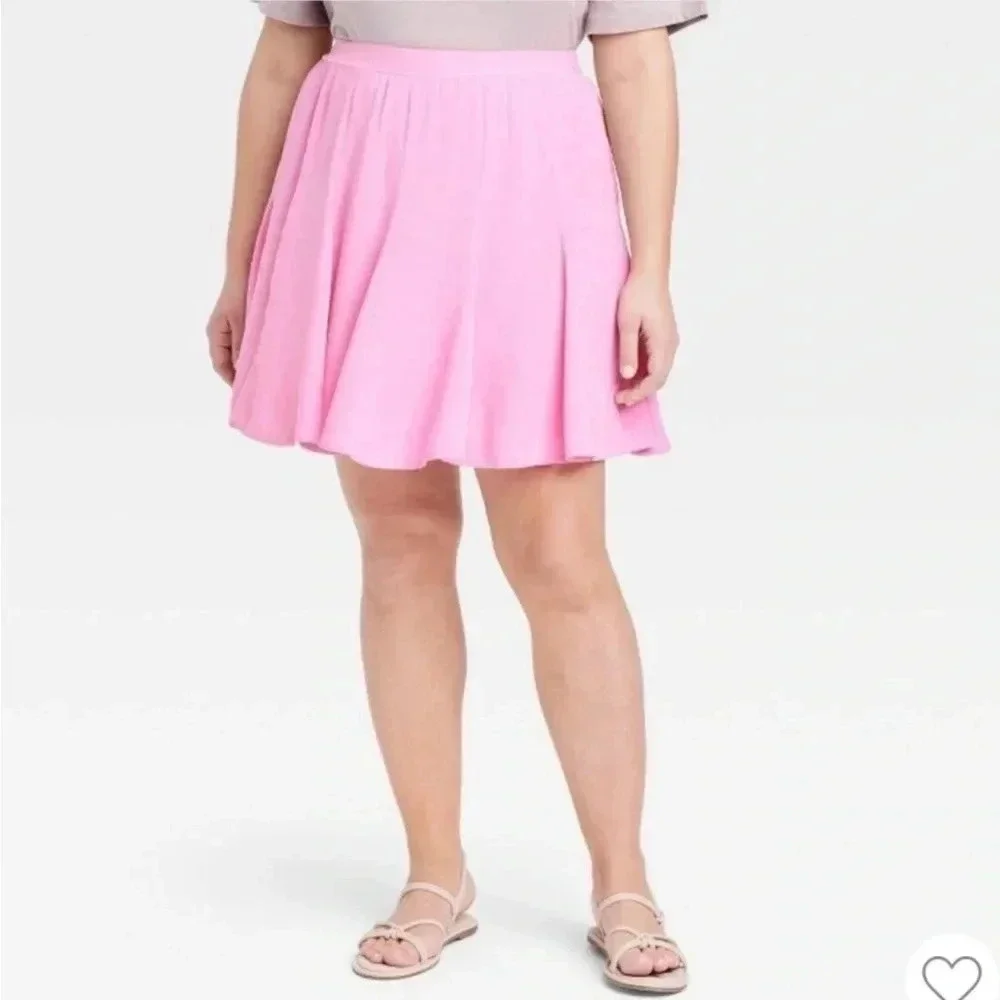 Ava & Viv Flare  Midi full Skirt light pink flowe feminine pockets plus size